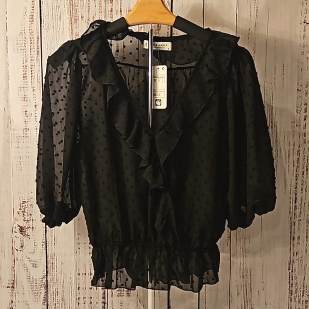Jon & Anna Contemporary Sheer Ruffle and Dot Pattern Blouse